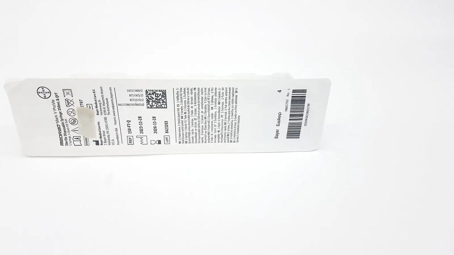 Medrad Mark V ProVis Sterille Disposable Syringe 150mL & QFT 150-FT-Q Exp. 2026