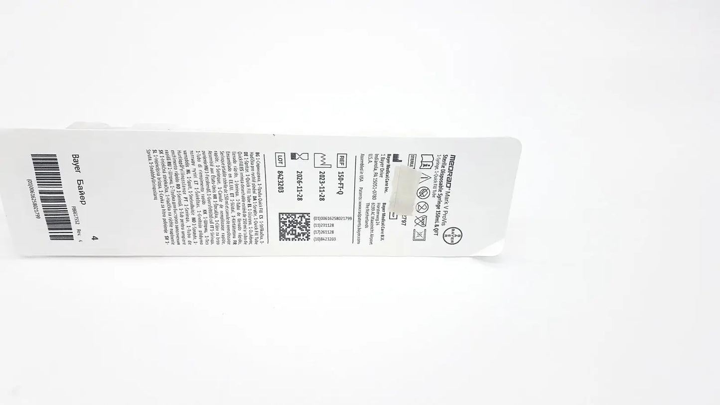 Medrad Mark V ProVis Sterille Disposable Syringe 150mL & QFT 150-FT-Q Exp. 2026
