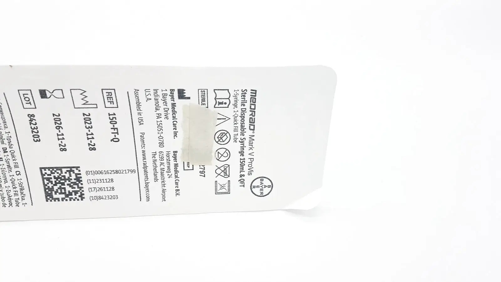 Medrad Mark V ProVis Sterille Disposable Syringe 150mL & QFT 150-FT-Q Exp. 2026