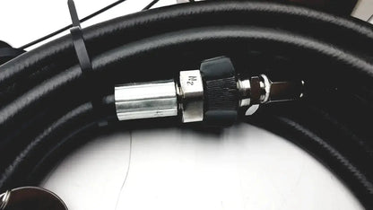 Black coiled hose with metallic silver and black threaded connector for Medtronic midas rex legend gold pneumatic system