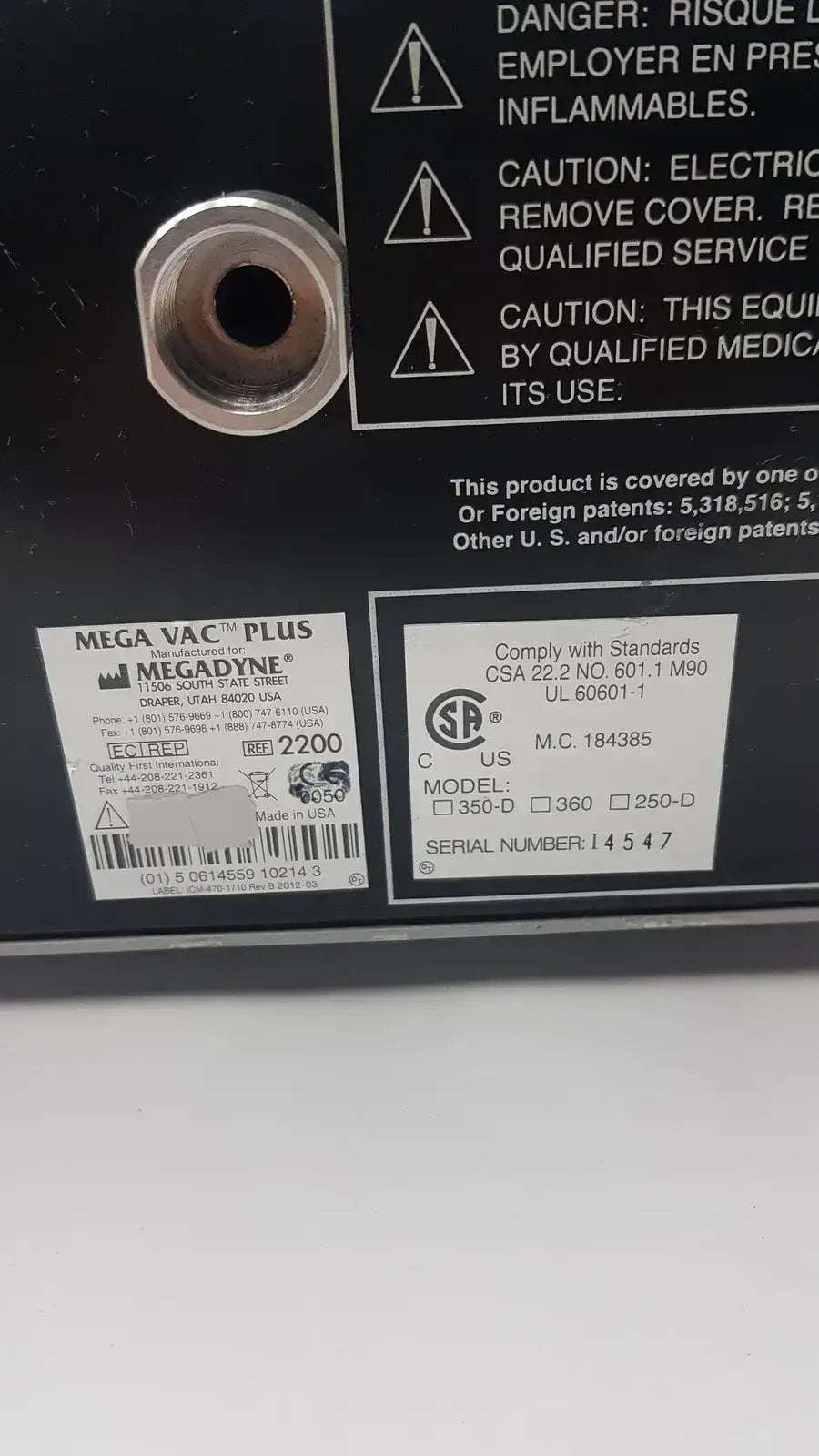 MegaDyne Mega VAC-PLUS Smoke Evacuator Ref 2200 - Surgical