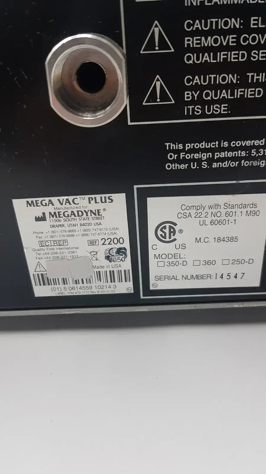 MegaDyne Mega VAC-PLUS Smoke Evacuator Ref 2200 - Surgical