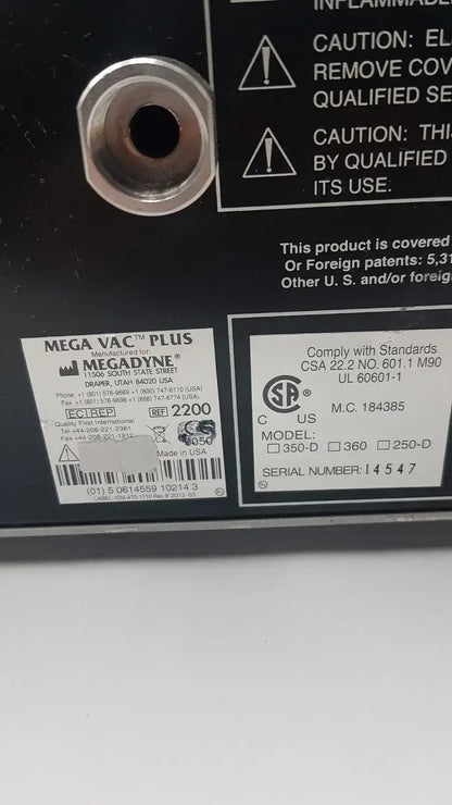 MegaDyne Mega VAC-PLUS Smoke Evacuator Ref 2200 - Surgical
