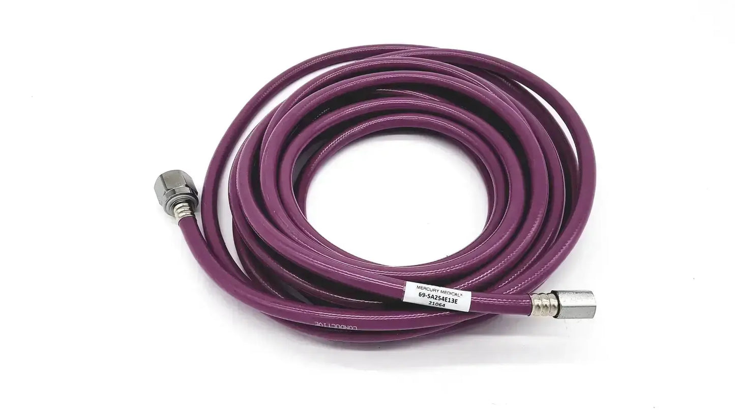 Purple coiled mercury medical conductive vacuum hose assembly with metallic threaded connectors for medical use