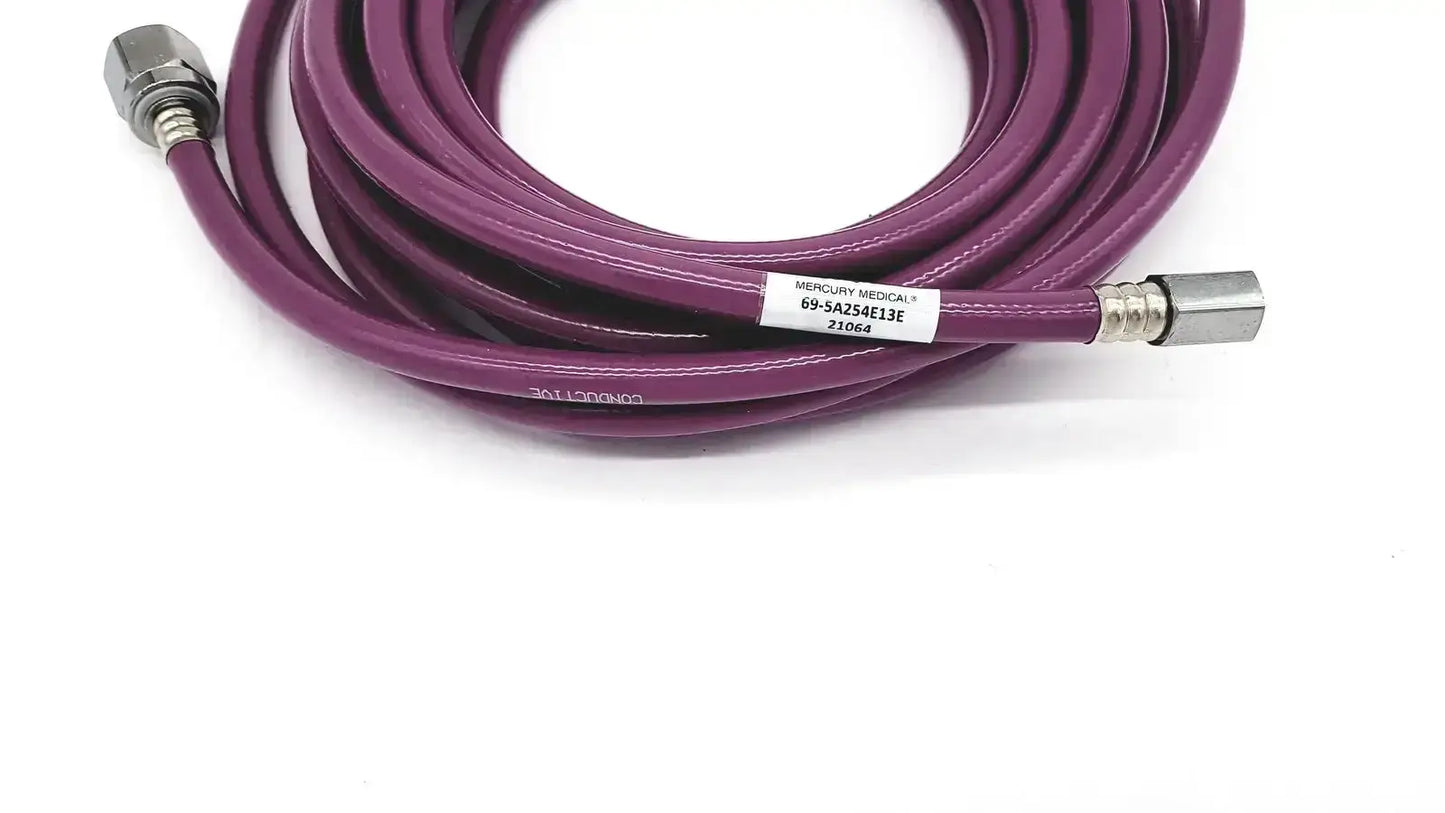 Purple coiled mercury medical conductive vacuum hose assembly with metallic connectors and branded white label for medical use