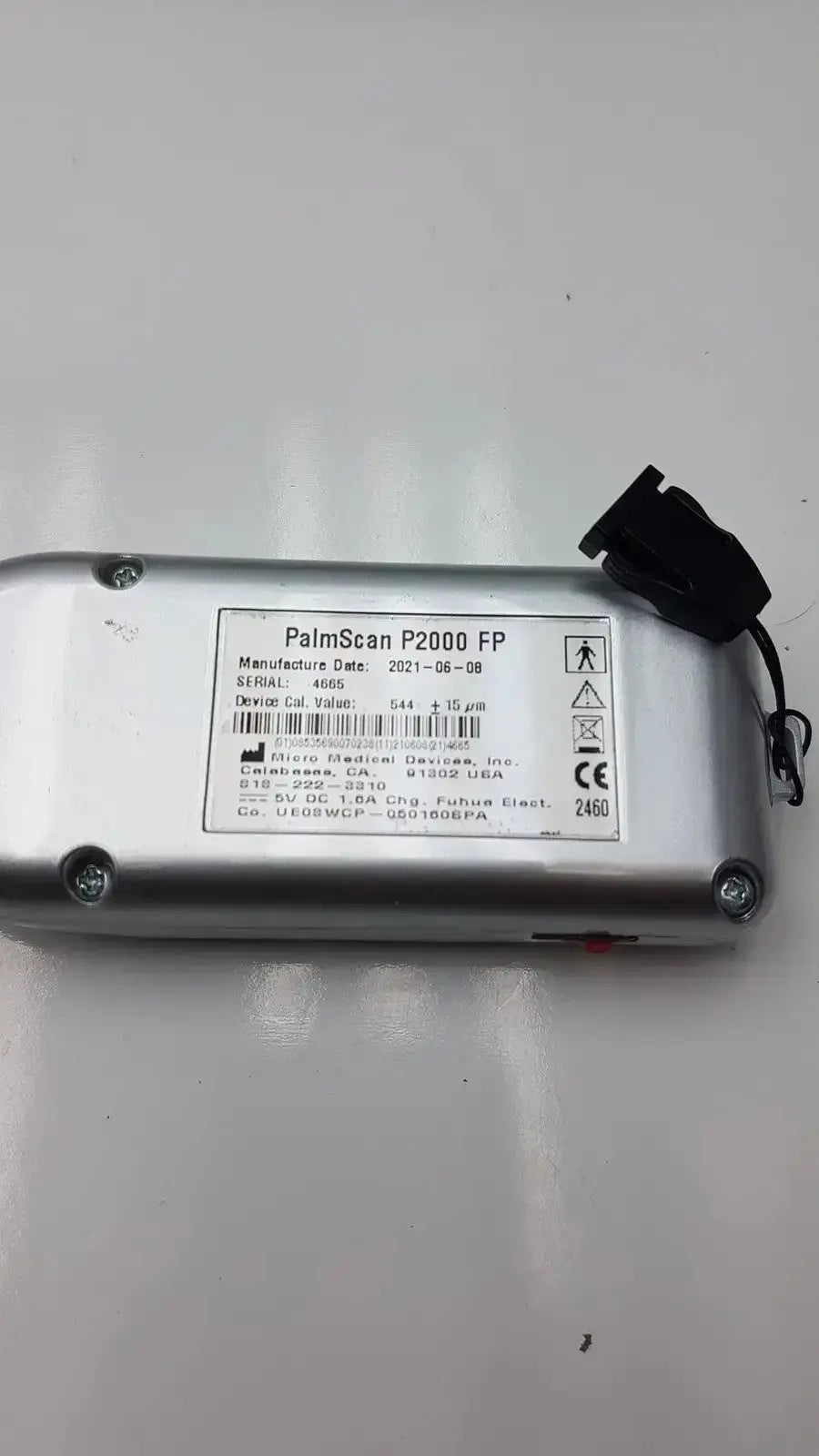 Silver metallic micro medical devices palmscan p2000 fastpach pachymeter handheld scanner with black cable and connector