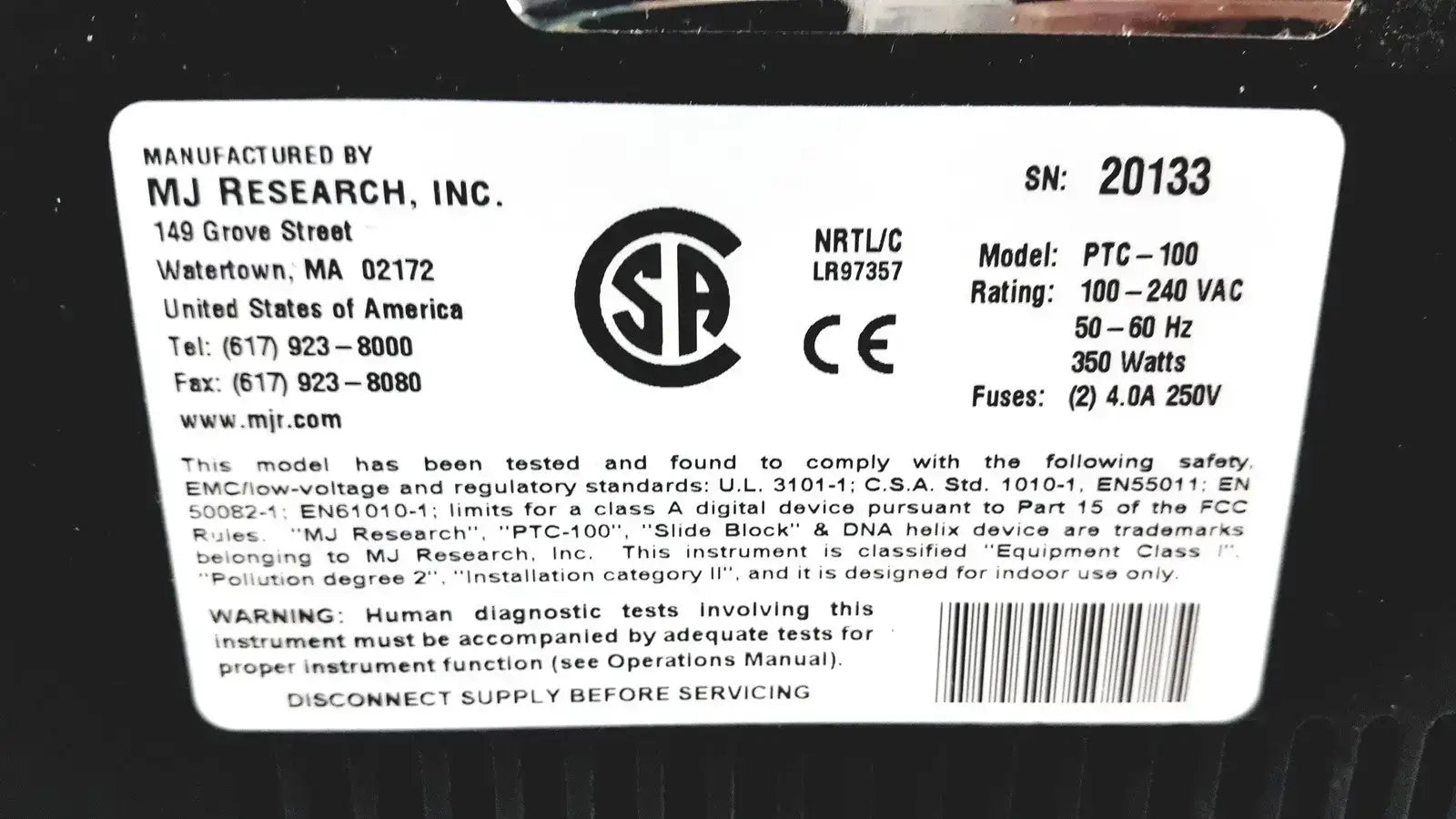 MJ Research PTC-100 PTC100 Programmable Thermal Controller - Cycler