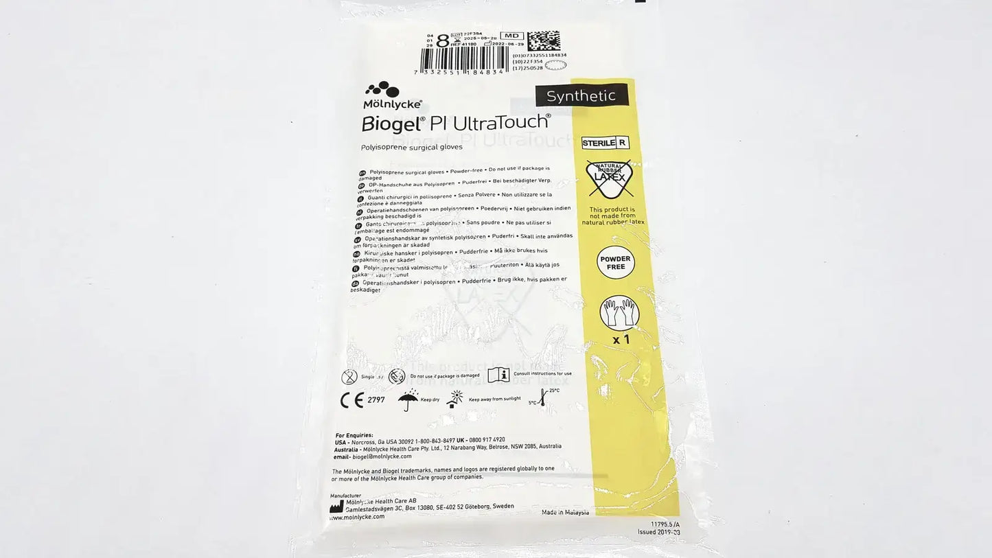 Molnlycke Biogel PI UltraTouch G Size 8 Box/50 EXP 05/2025 REF 71-41180 - Surgical Gloves