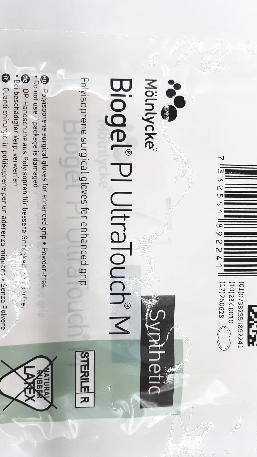 Molnlycke Biogel PI UltraTouch M Ref: 71-ML-42675 Qty 50 Pairs Size 7 1/2 - Surgical Gloves