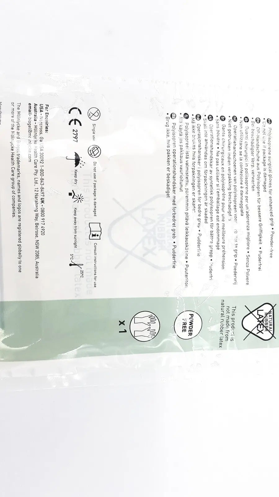 Molnlycke Biogel PI UltraTouch M Ref: 71-ML-42675 Qty 50 Pairs Size 7 1/2 - Surgical Gloves