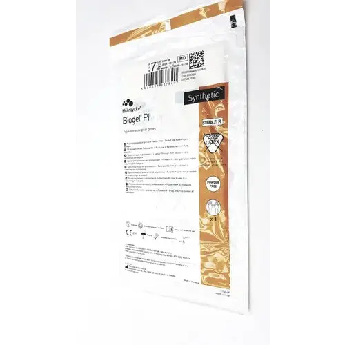 White and gold packaged biogel® pl synthetic surgical gloves.