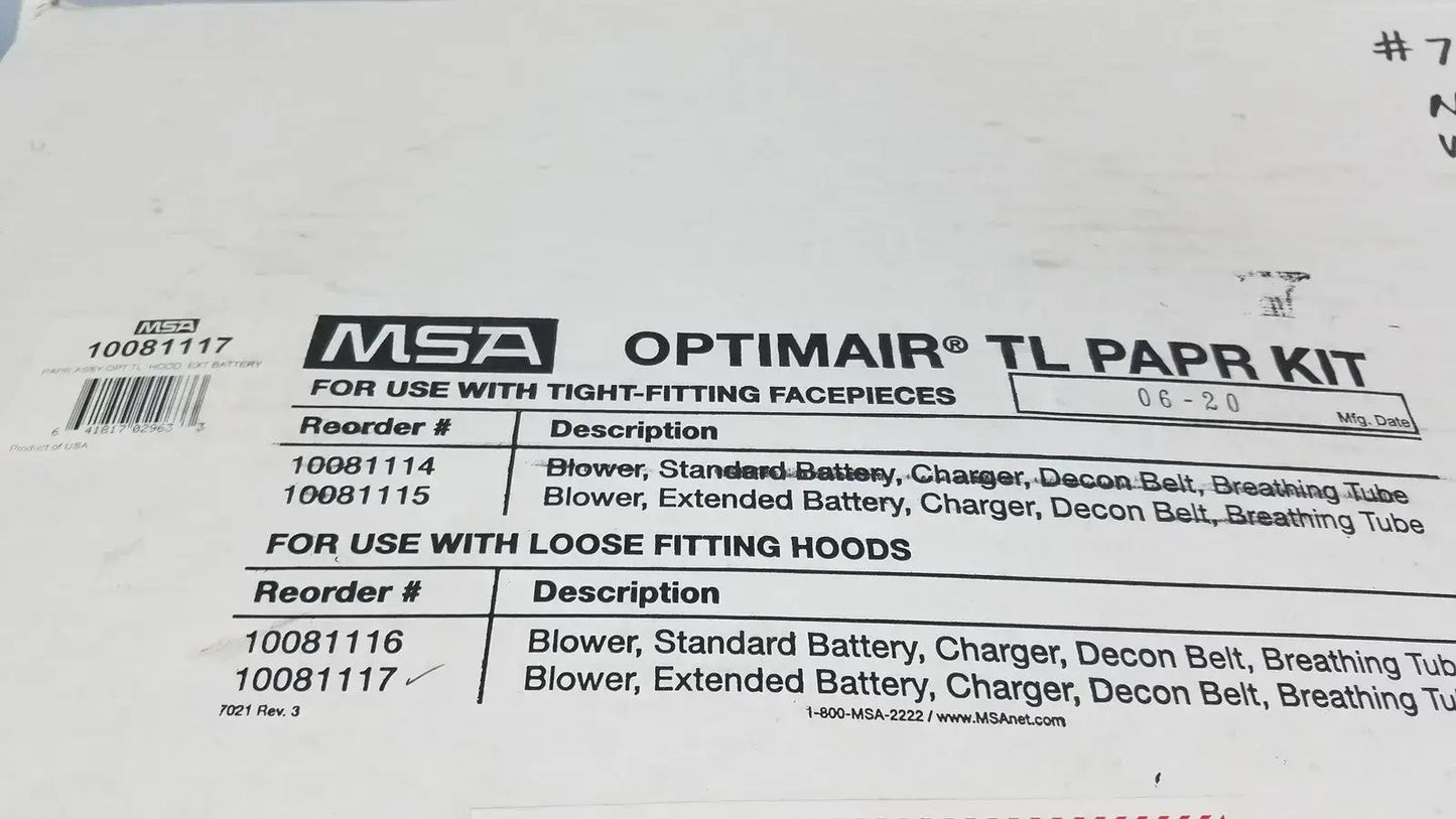 MSA OPTIMAIR TL PAPR KIT For Respirator Facepieces 10081114 - Powered Air-Purifying Kit