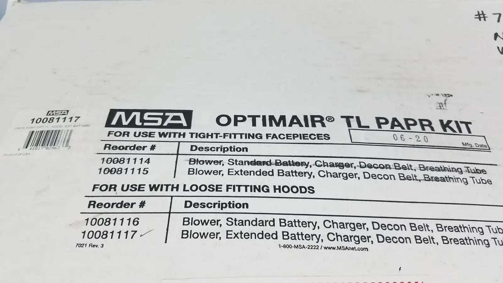 MSA OPTIMAIR TL PAPR KIT For Respirator Facepieces 10081114 - Powered Air-Purifying Kit