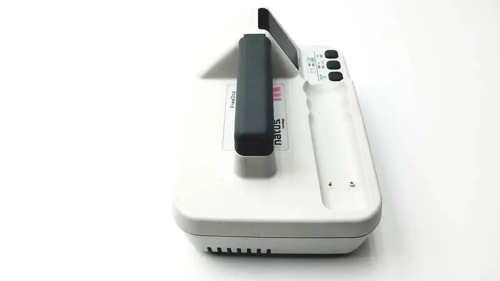 White handheld device with black handle and control buttons in sleek plastic design for natus neurology freedop dr00128 g-bbac5-1f