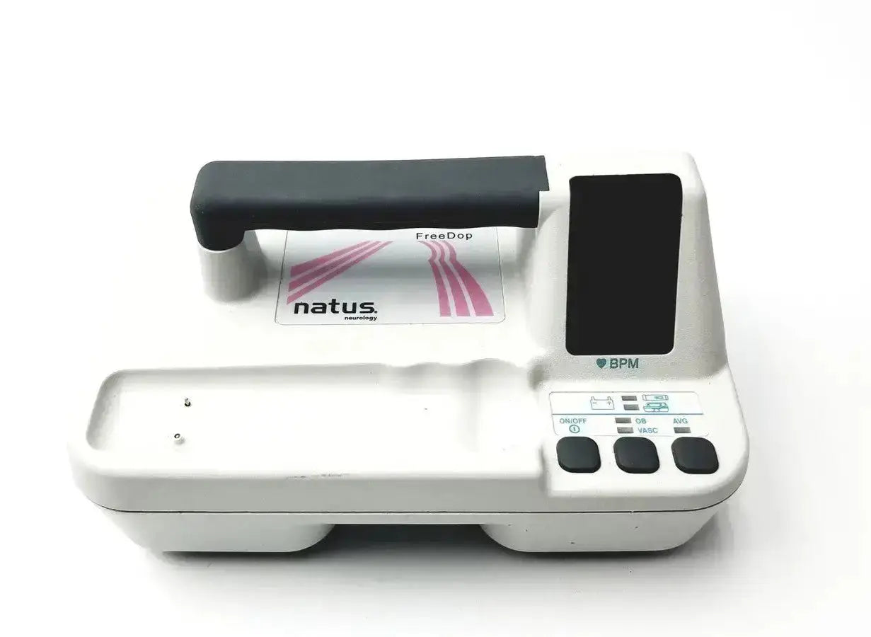 White Natus Neurology Freedop handheld ultrasound device with black handle and control buttons model neurology freedop dr00128 g-bbac5-1f