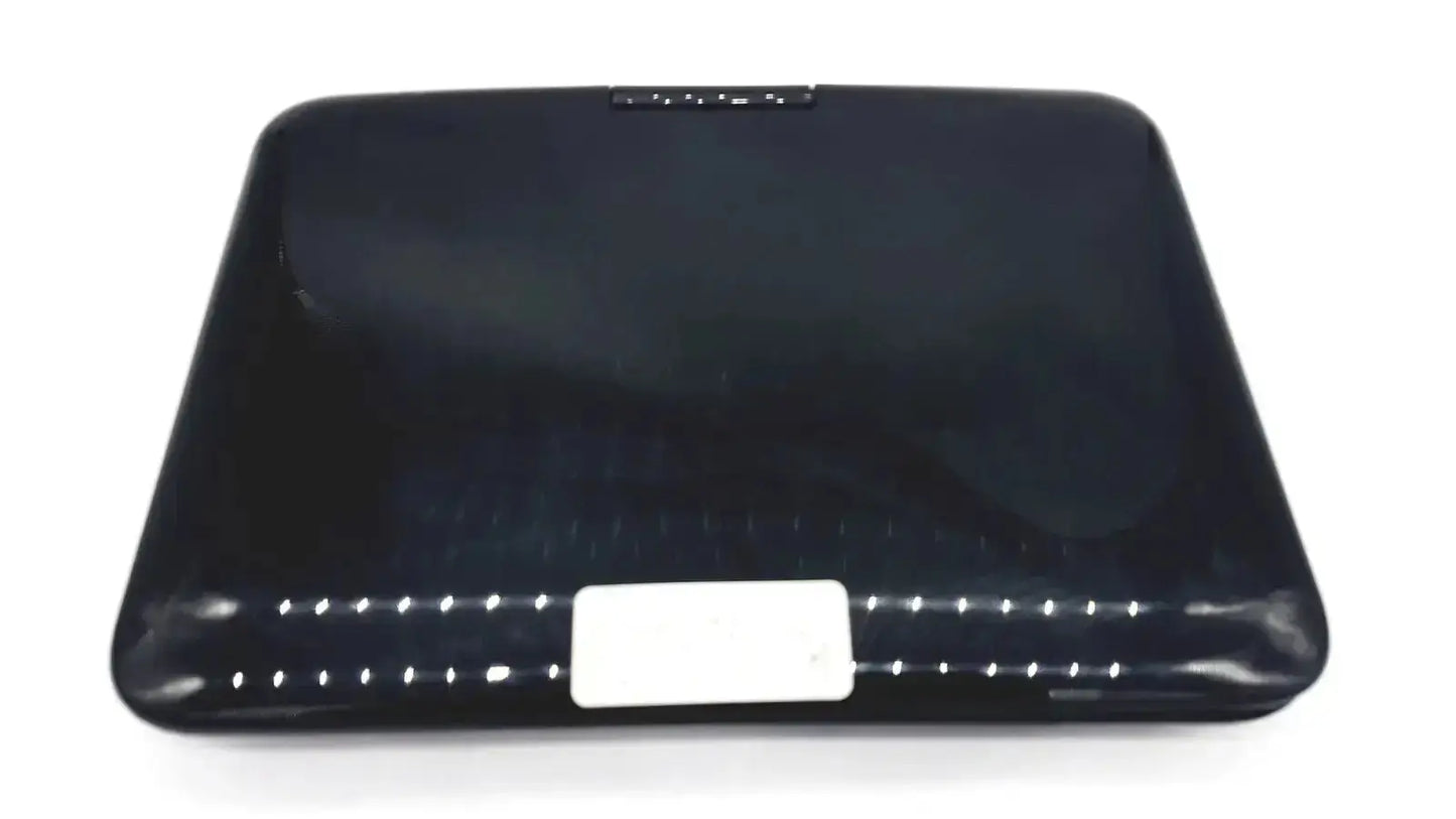 Black glossy plastic case with white label for naxa 10 inch portable dvd player model npd 1003 back side view