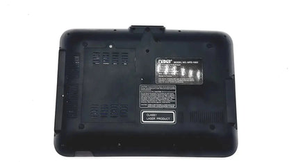 Back side of black nava model npd-1083 laser pointer with matte finish and ventilation grilles on naxa portable dvd player