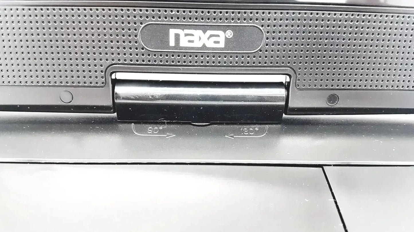 Black perforated naxa laptop stand with adjustable angle markings for 60 and 135 degrees for portable dvd player use