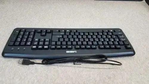 Black ncs usb wired plug play pc computer keyboard with matte finish and esk logo on lower bezel