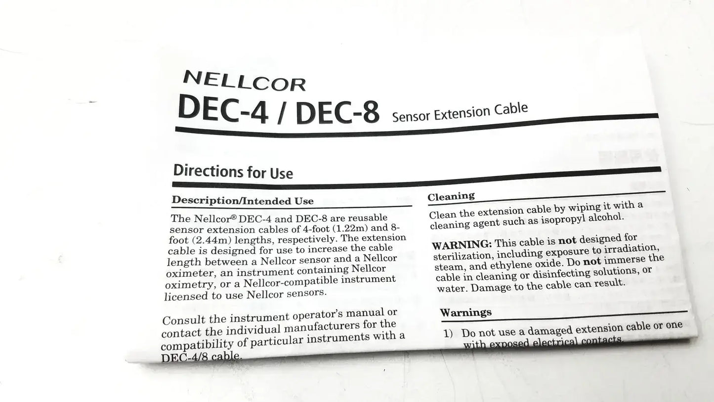 Nellcor DEC-4 / DEC-8 Sensor Extension Cable - SpO2