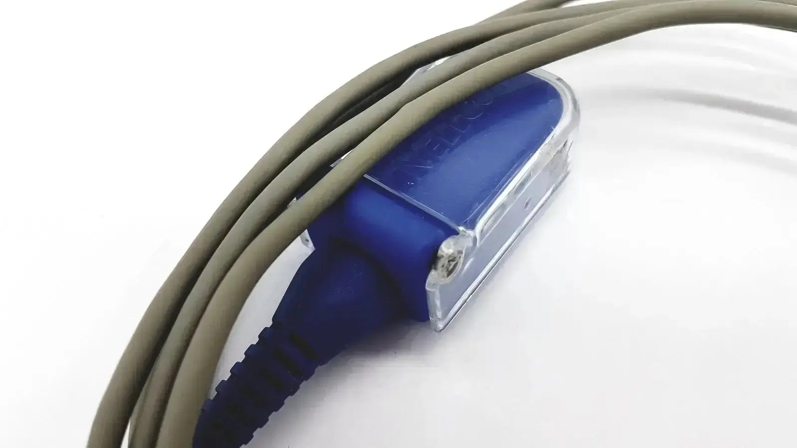 Blue plastic adapter extension spo2 cable with transparent housing and olive green cable for Nellcor DEC-8 use