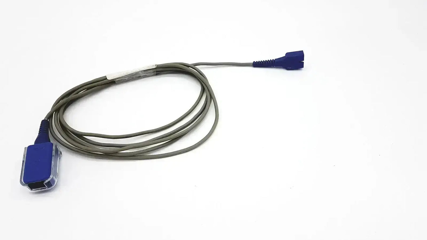 Blue Nellcor DEC-8 adapter extension spo2 cable with gray braided cord and plastic connectors for medical use