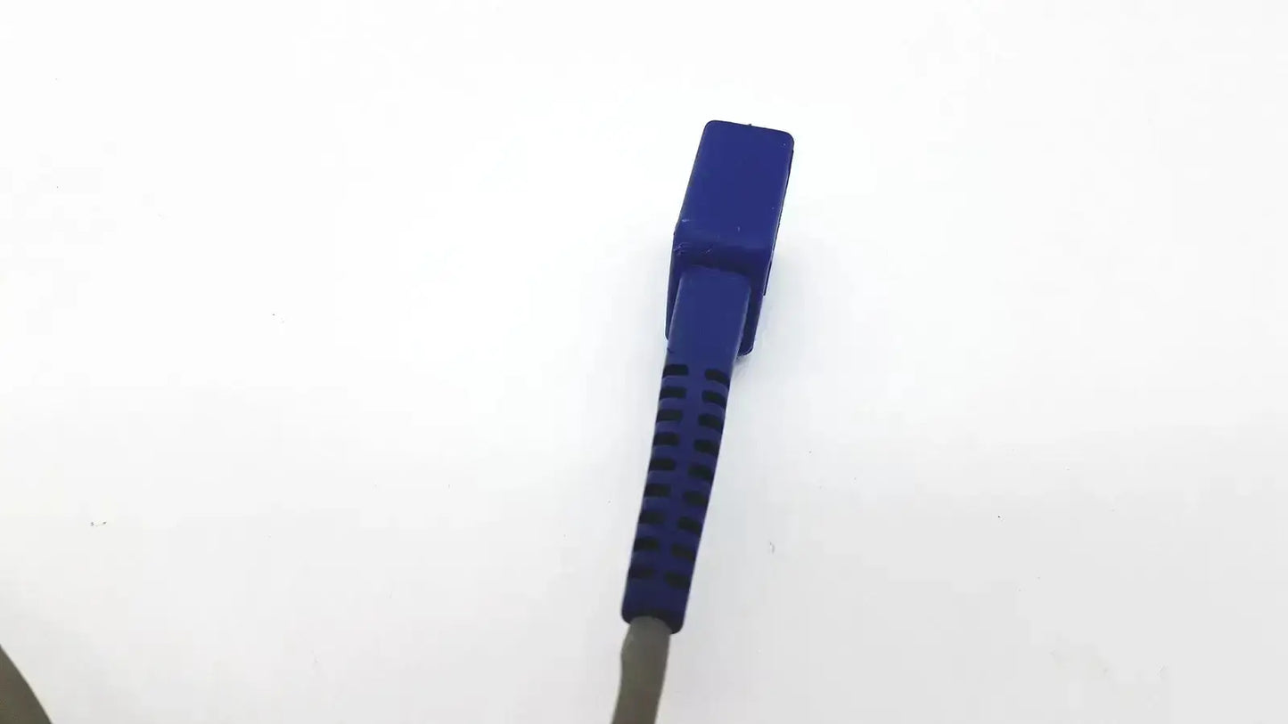 Blue plastic fiber optic adapter extension spo2 cable connector with rectangular head and textured grip for nellcor dec-8