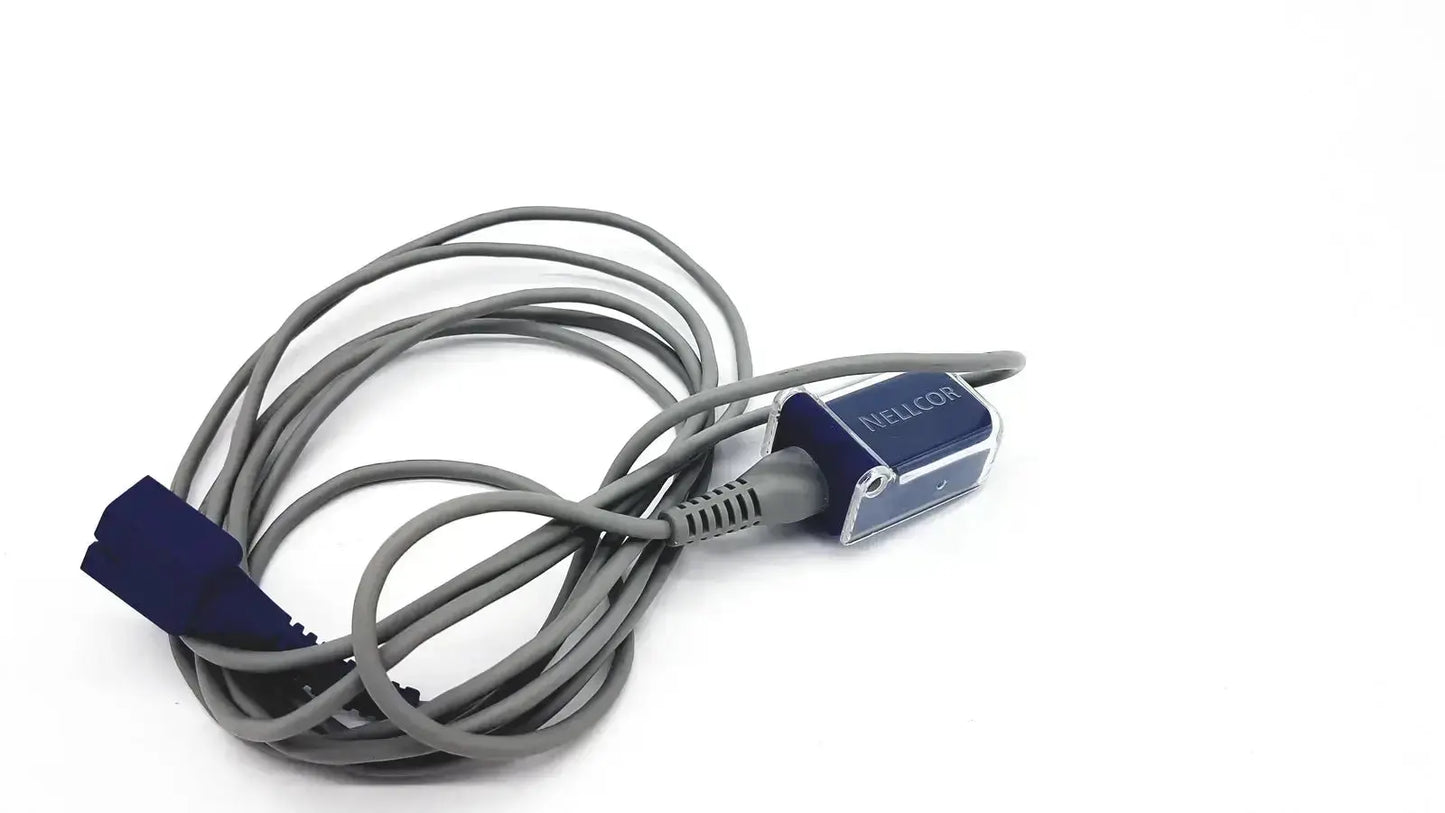 Nellcor dec-8 adapter extension SPO2 cable with gray cord and blue connectors for medical monitoring use