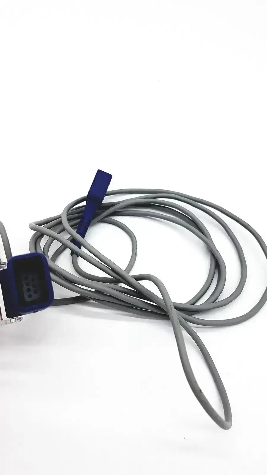 Gray coiled medical cable with blue connector and clip for nellcor dec-8 adapter extension spo2 cable use