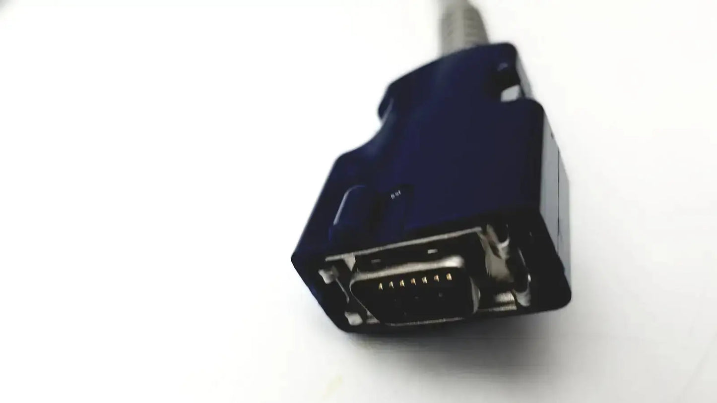Blue vga connector with metallic pins on the back of nellcor original spo2 adapter cable for oxygen sensor use