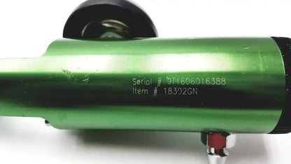 Green metallic air compressor hose with black end caps and engraved serial number for new drive medical oxygen tank regulator model 18302GN