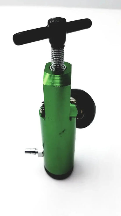Green cylindrical new drive medical mini oxygen tank regulator model 18302gn with black t-handle and side-mounted tank regulator