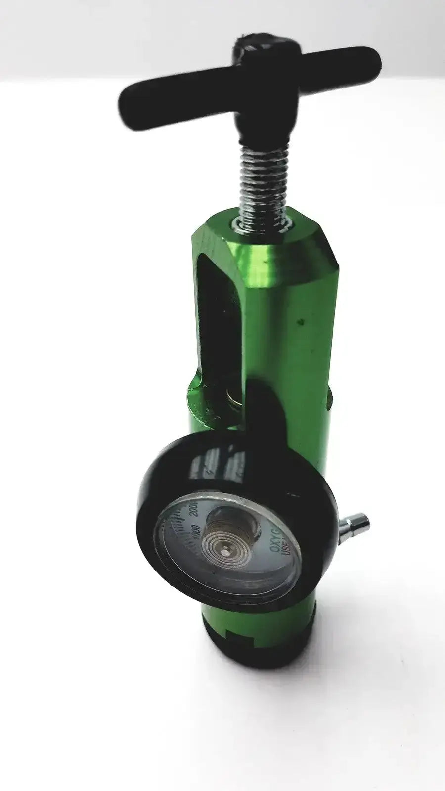 New Drive Medical mini oxygen tank regulator model 18302GN green metal tank regulator with black t-handle and gauge