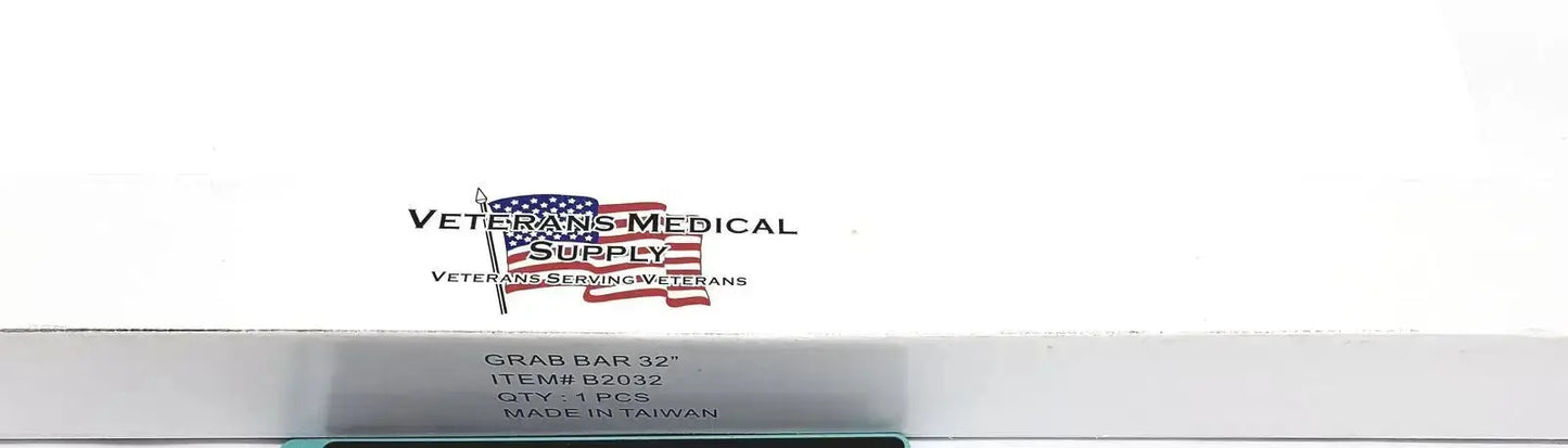 Silver metallic stainless steel grab bar 32 inches long from new veterans medical supply with bar w hardware