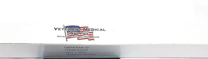 Silver metallic stainless steel grab bar 32 inches long from new veterans medical supply with bar w hardware
