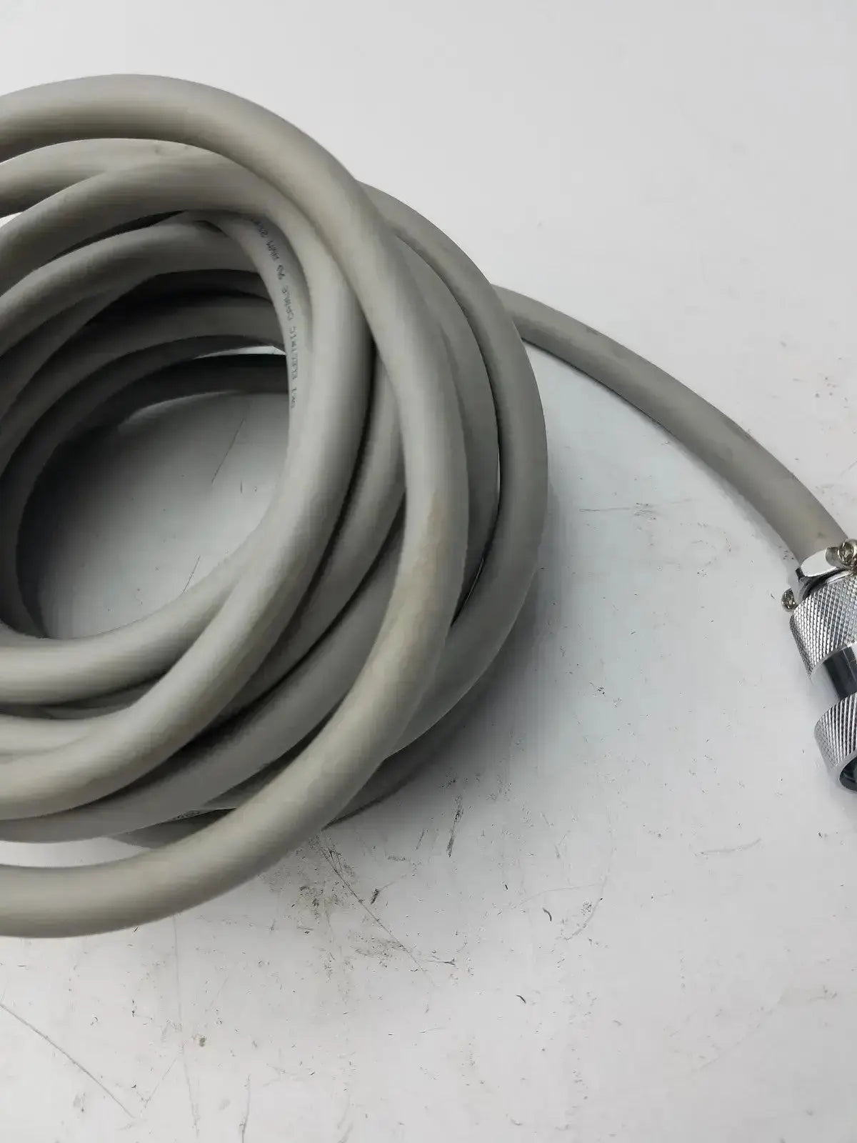 Gray coiled cable with metallic connector for nihon kohden ls-703a photic stimulator medical device accessory