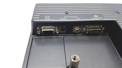 Back of black matte nikon digital sight microscope camera controller with ribbed top and labeled rgb out external in camera ports