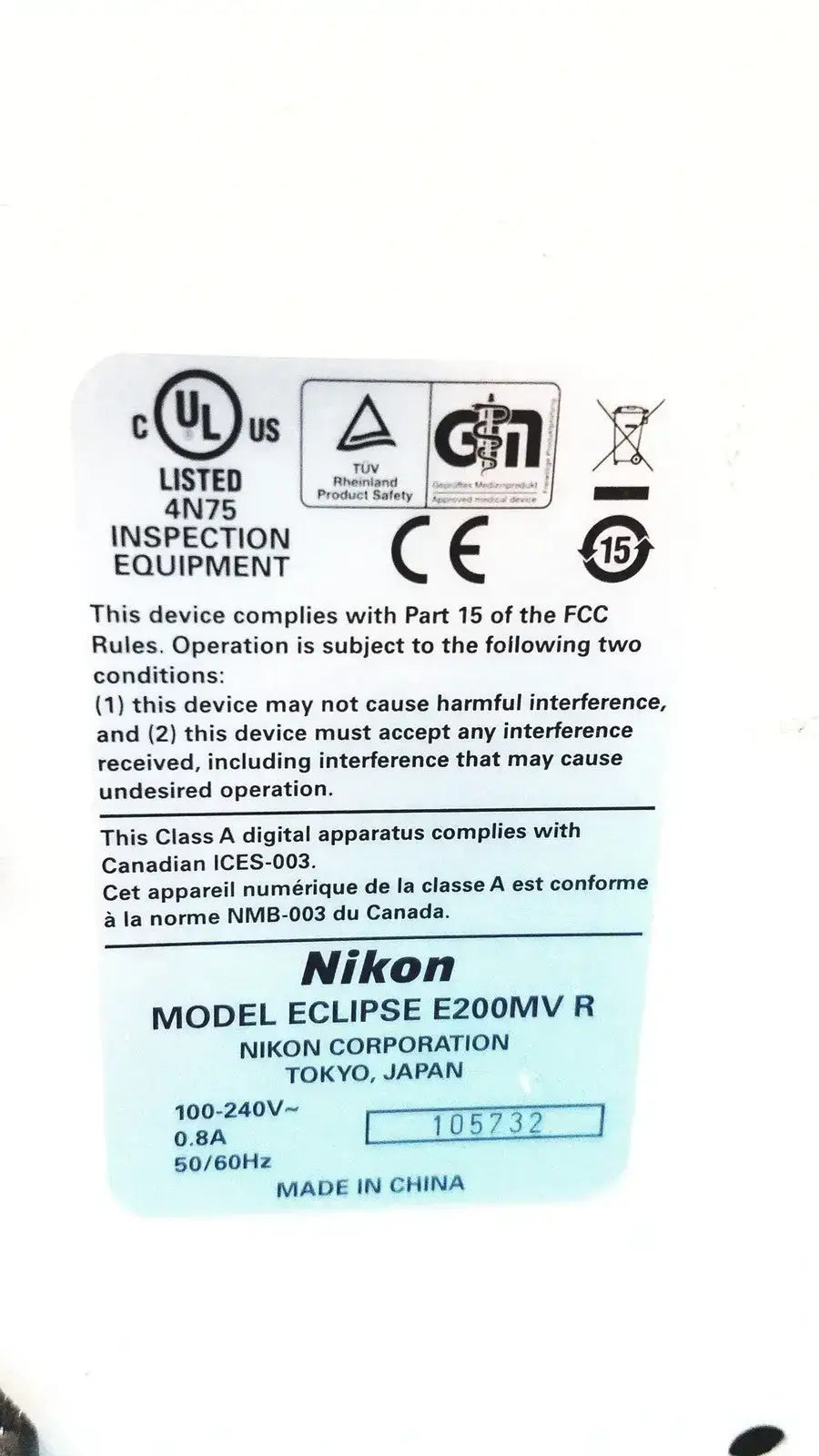 Nikon E200 Microscope with Polarizer Analyzer 4X 10X 40X 100X Objectives