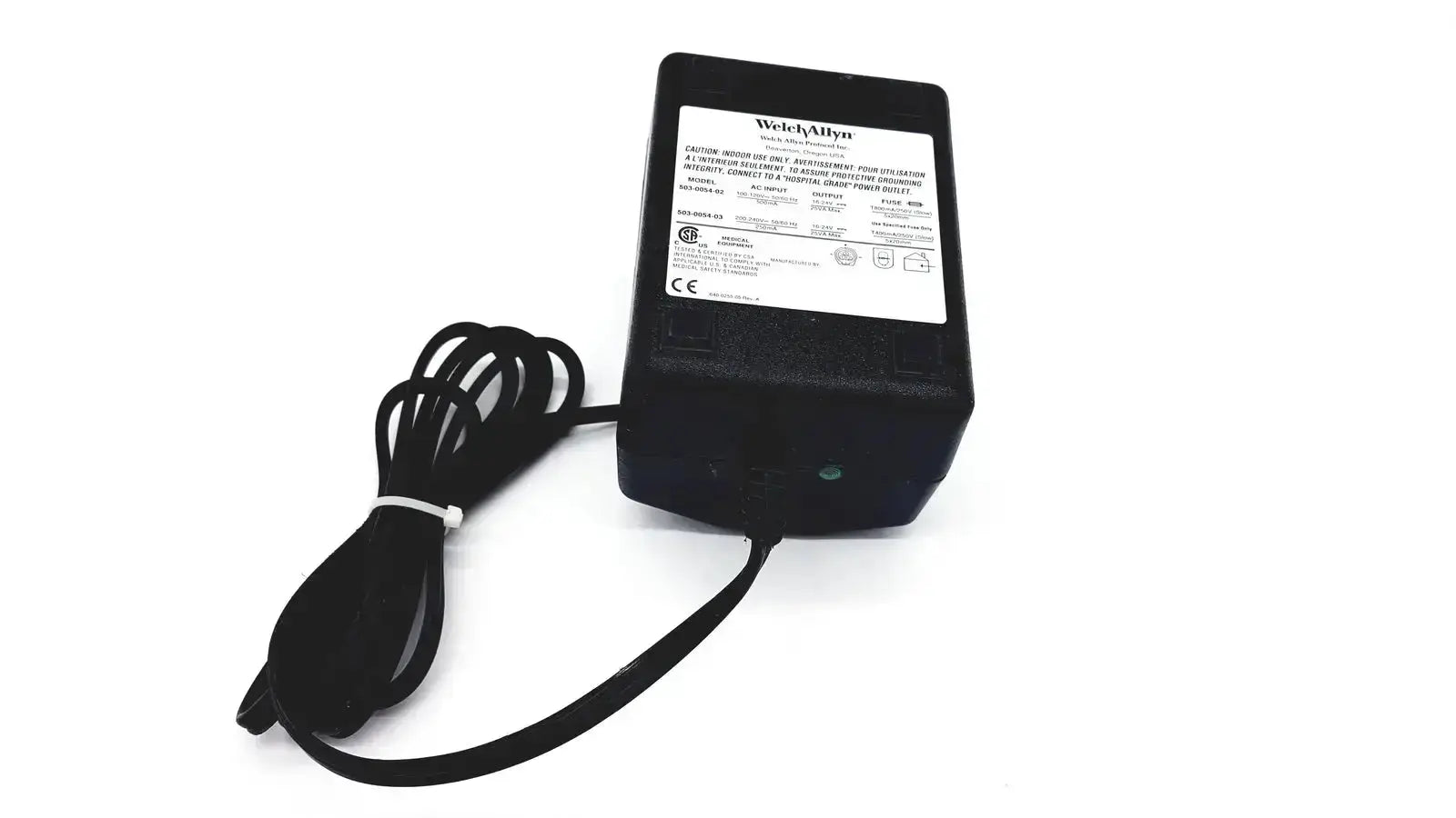Black plastic oem power supply with coiled cord for welch allyn propaq patient monitor charger 503-0054-02