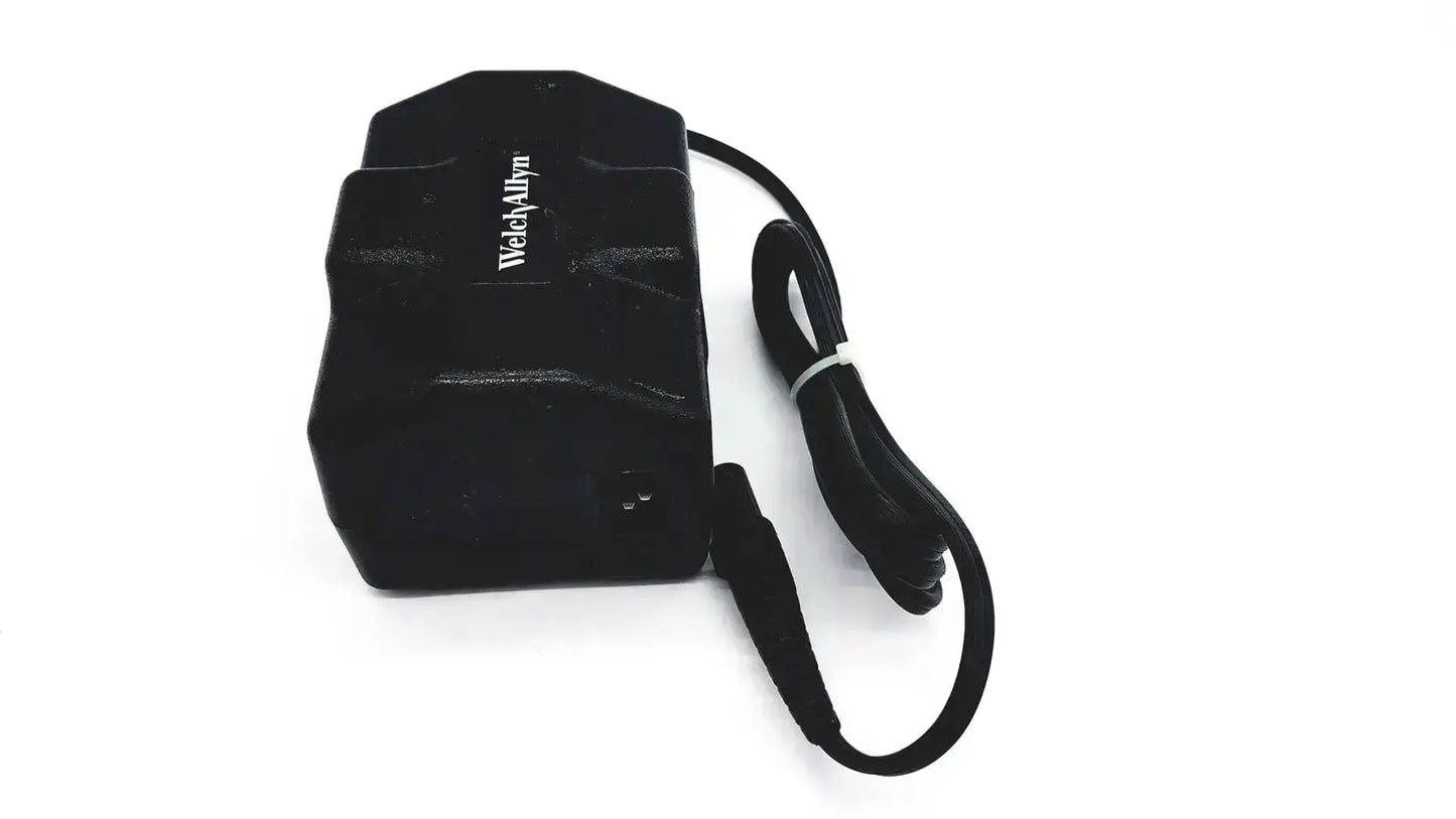 Black rectangular oem power supply for welch allyn propaq with coiled power cord for patient monitor charger