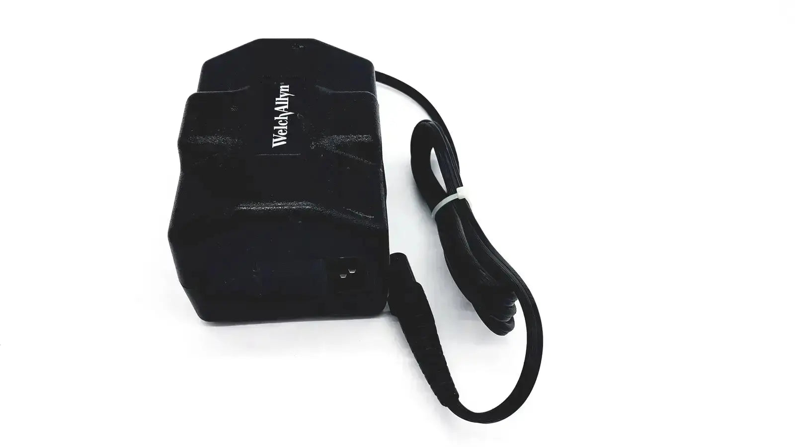 Black rectangular oem power supply for welch allyn propaq with coiled power cord for patient monitor charger