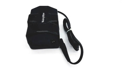 Black rectangular oem power supply for welch allyn propaq with coiled power cord for patient monitor charger