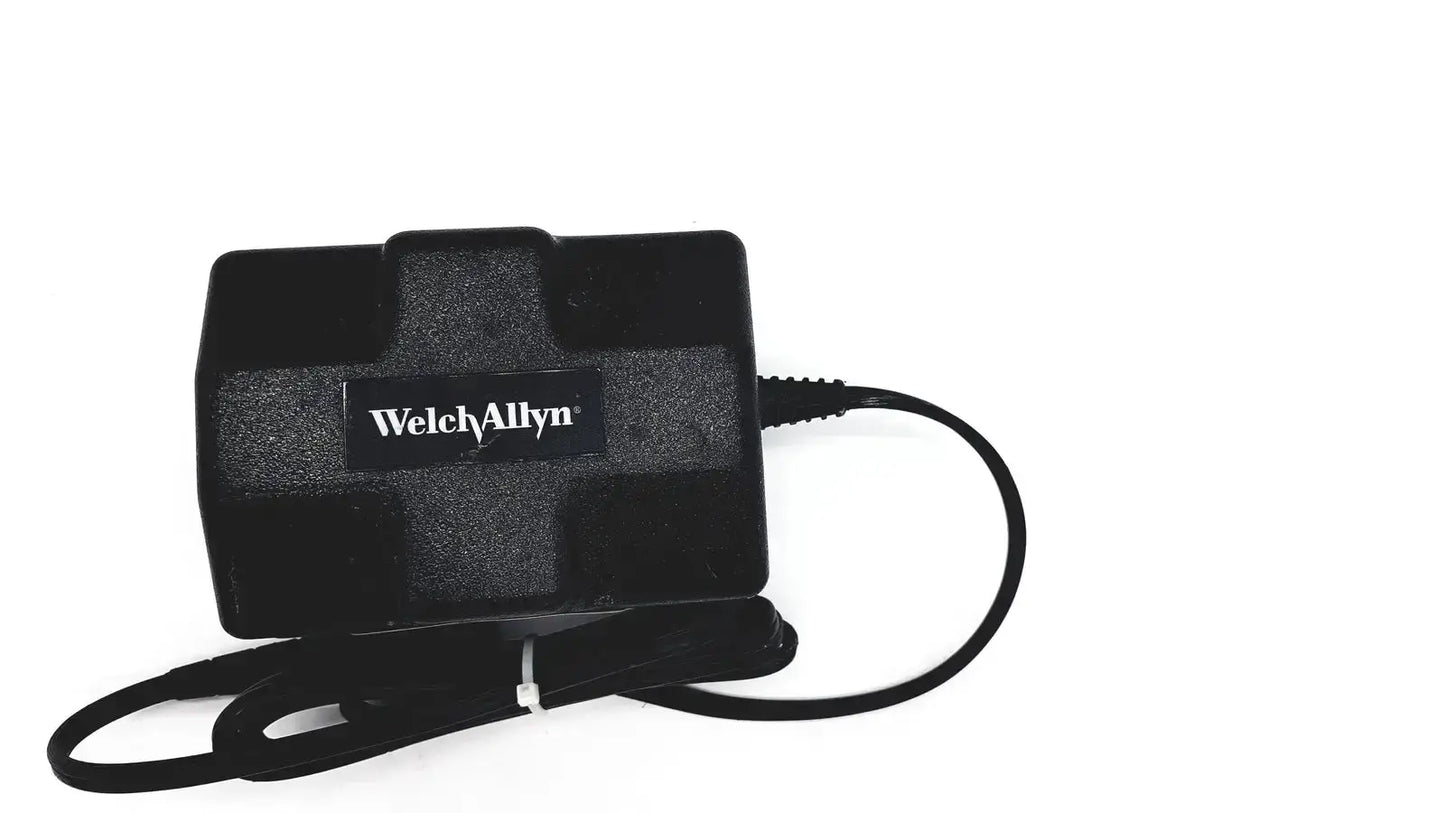 Black oem power supply for welch allyn propaq patient monitor with textured surface and coiled power cord