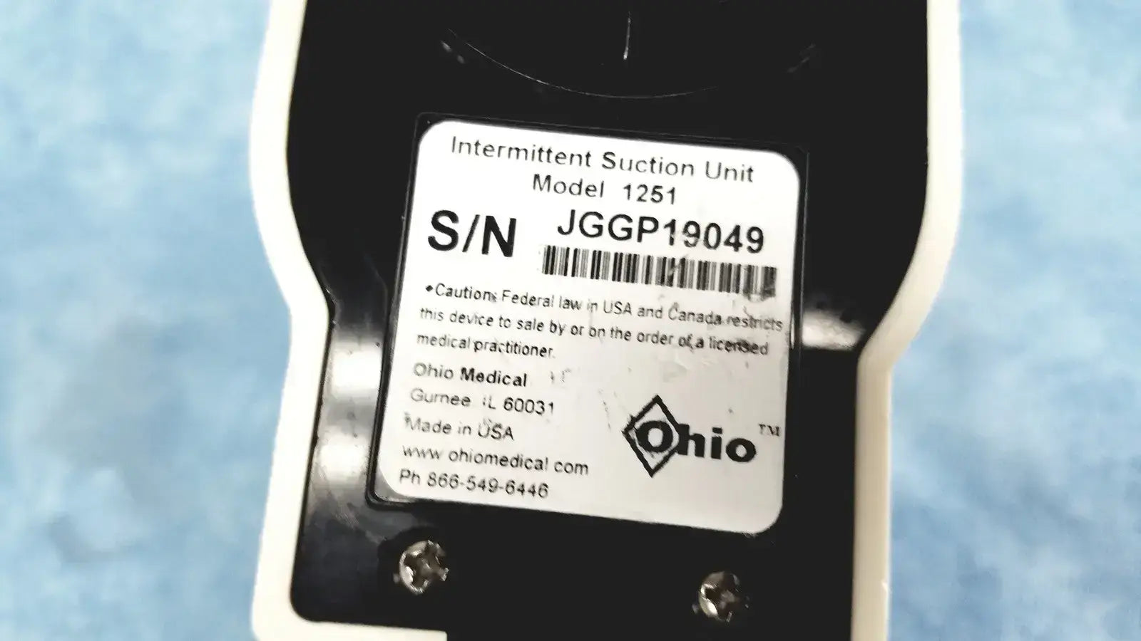 OHIO Intermittent Suction Regulator Unit Model 1251 S/N JGGP19049