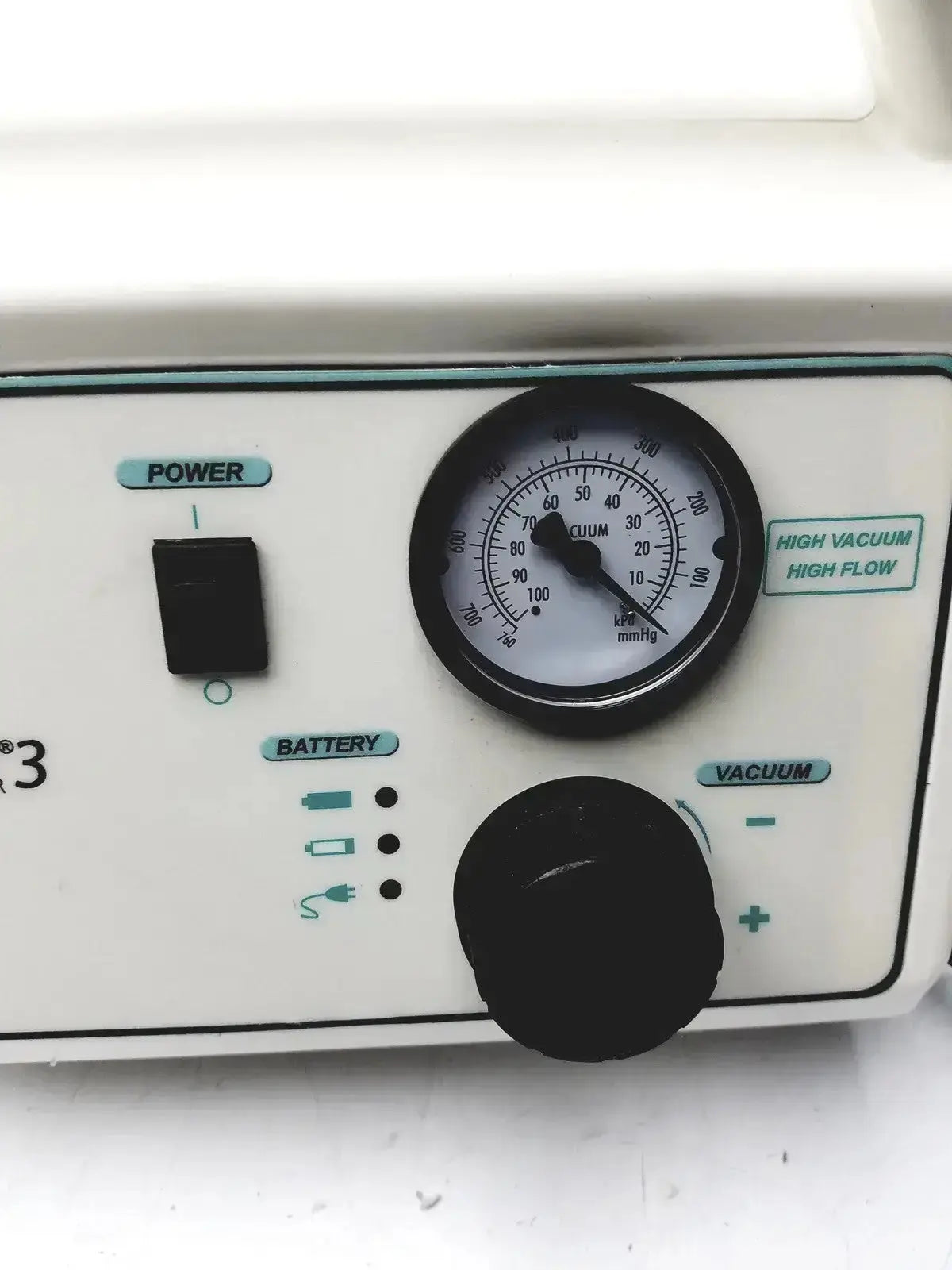 White ohio medical care-e-vac 3 portable aspirator suction pump with black dial and control knobs