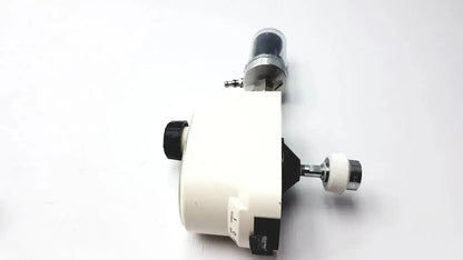 White ohio medical vacuum regulator with black and silver accents, transparent pressure gauge, and adjustable push-to-set knobs