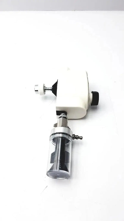 White and black ohio medical vacuum regulator with transparent cylindrical filter housing for medical vacuum regulator use