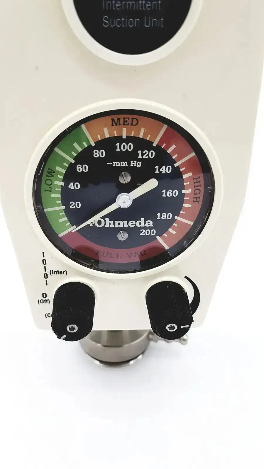 White ohmeda ffa19643 intermittent unit with circular mm hg gauge showing green, yellow, and red pressure zones