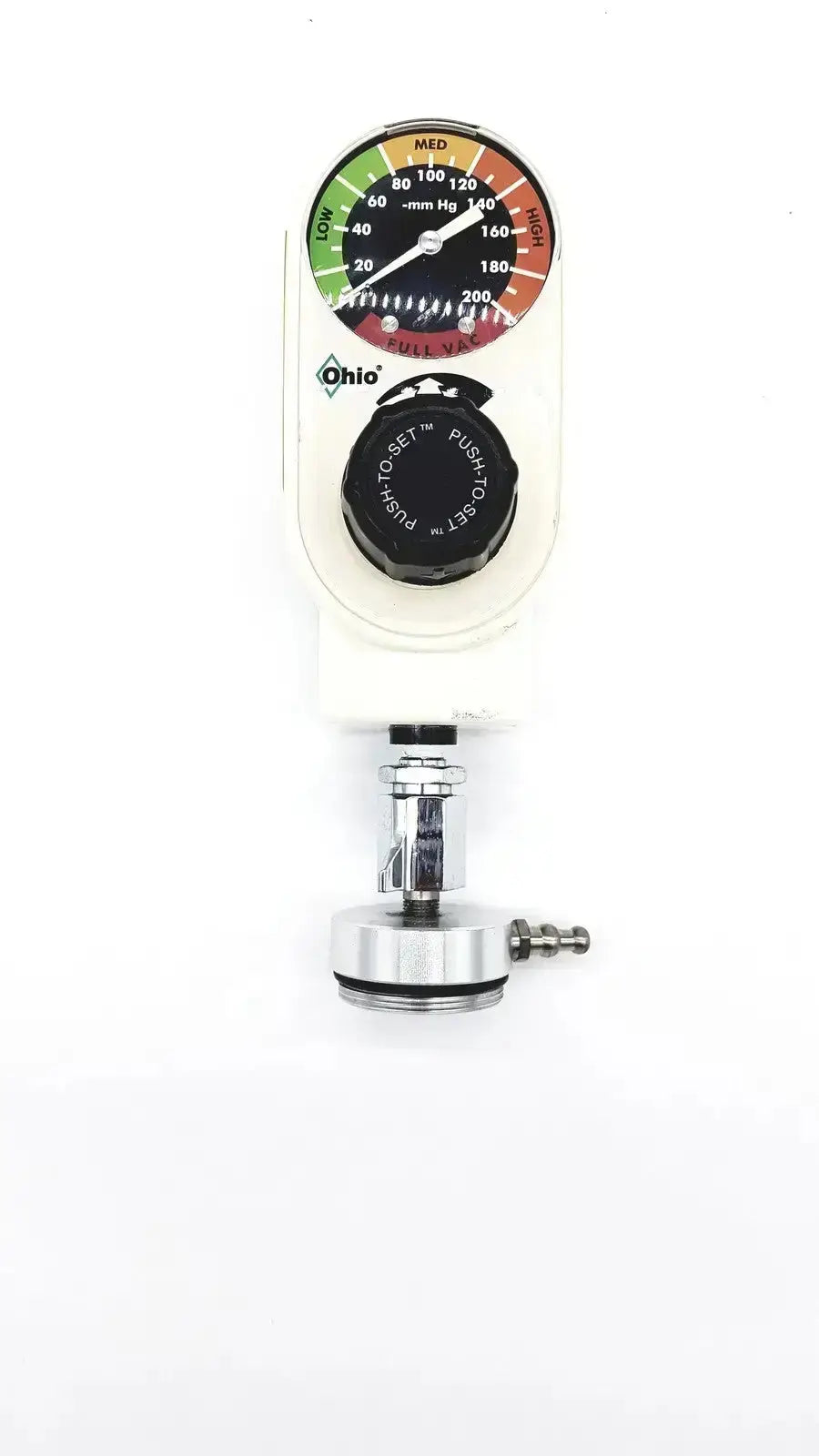 White Ohmeda Ohio Medical intermittent suctiion regulator unit model 1251 with mm hg dial and black adjustment knob