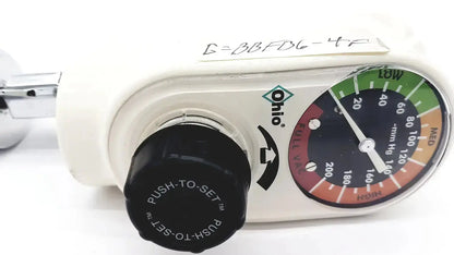 White ohmeda ohio medical intermittent suction regulator unit model 1251 with black knob and color-coded pressure gauge